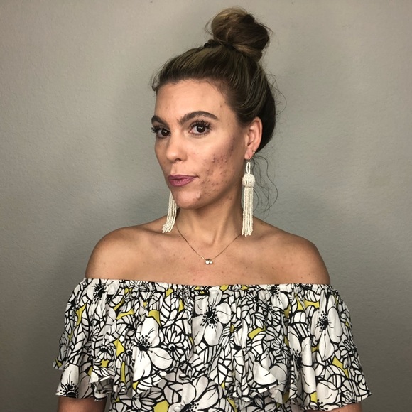 Beaded Tassel Long Drop Earrings Off White - Picture 2 of 7